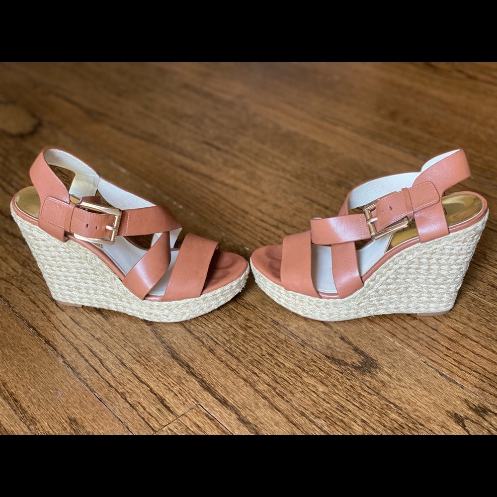 Michael Kors Cognac Leather Wedge Sandal - Size 6